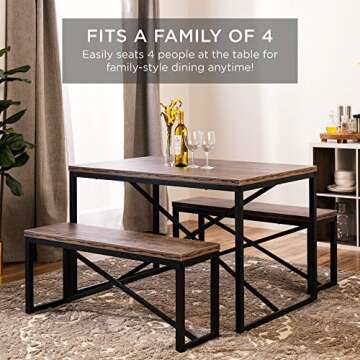 Best Choice Products 45.5in 3-Piece Bench Style Dining Furniture Set, 4-Person Space-Saving Dinette ...