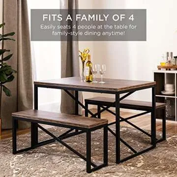 Best Choice Products 45.5in 3-Piece Bench Style Dining Furniture Set, 4-Person Space-Saving Dinette ...