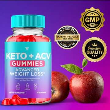 Keto ACV Gummies Advanced Weight Loss Belly Fat Burners Product Works Fast, ACV Keto Gummy Detox Cleanse Diet Apple Cider Vinegar Metabolism(60 Count)