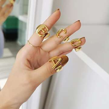 KeyStyle Initial B Statement Ring For Women, GoldChic Jewelry14k Gold Plated Adjustable Letter Ring,...