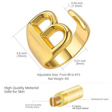 KeyStyle Initial B Gold Statement Ring for Women