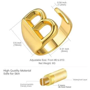 KeyStyle Initial B Gold Statement Ring for Women