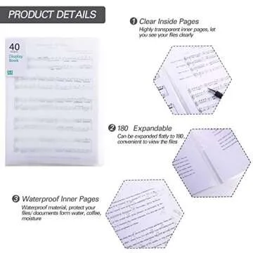 Phyxin Plastic Presentation Book Portfolio Folder 80 Pockets File Folder Clear Sleeves Protectors Display Book Document Organizer for Music Sheets Artwork Drawing for School Office Business 5 Pack