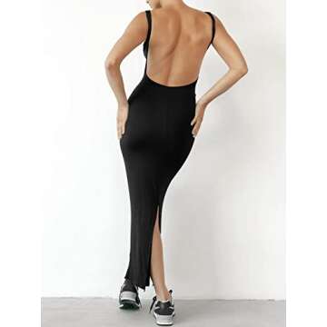 LILLUSORY Backless Maxi Dresses Women's 2023 Fall Fashion Trendy Clubwear Trendy Casual Long Tank Sexy Open Back Bodycon Body Con Party Club Date Night Dress with Slit Black