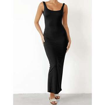 LILLUSORY Backless Maxi Dresses Women's 2023 Fall Fashion Trendy Clubwear Trendy Casual Long Tank Sexy Open Back Bodycon Body Con Party Club Date Night Dress with Slit Black