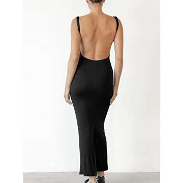 LILLUSORY Backless Maxi Dresses Women's 2023 Fall Fashion Trendy Clubwear Trendy Casual Long Tank Sexy Open Back Bodycon Body Con Party Club Date Night Dress with Slit Black