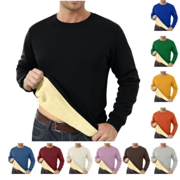 Bacrelax Mens Fleece Shirts Long Sleeve Crewneck Fashion Sweatshirts Winter Plain Work Shirts Sherpa...
