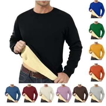Bacrelax Mens Fleece Shirts Long Sleeve Crewneck Fashion Sweatshirts Winter Plain Work Shirts Sherpa...