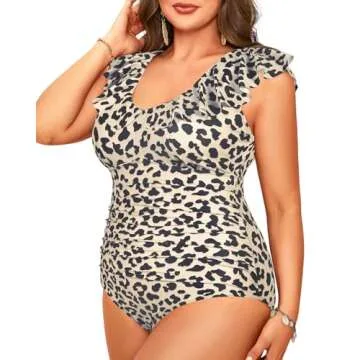 Daci Plus Size one Piece Swimsuits for Women Tummy Control Bathing Suits Ruffle Vintage Swimwear Leopard L