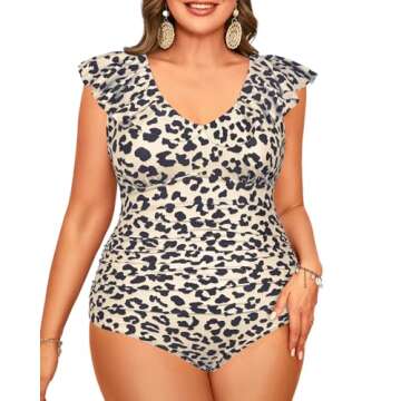 Daci Plus Size one Piece Swimsuits for Women Tummy Control Bathing Suits Ruffle Vintage Swimwear Leopard L