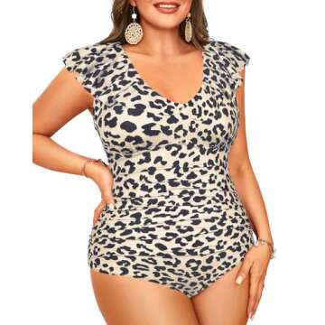 Daci Plus Size one Piece Swimsuits for Women Tummy Control Bathing Suits Ruffle Vintage Swimwear Leopard L