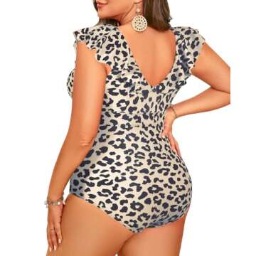Daci Plus Size one Piece Swimsuits for Women Tummy Control Bathing Suits Ruffle Vintage Swimwear Leopard L