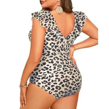 Daci Plus Size one Piece Swimsuits for Women Tummy Control Bathing Suits Ruffle Vintage Swimwear Leopard L