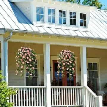 Homsunny Artificial Vine Silk Azalea Flowers,Hanging Plant in Basket, Ivy Fake Silk for Patio Lawn Garden Porch Home Spring Decor (Champagne)