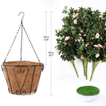 Homsunny Artificial Vine Silk Azalea Flowers,Hanging Plant in Basket, Ivy Fake Silk for Patio Lawn Garden Porch Home Spring Decor (Champagne)
