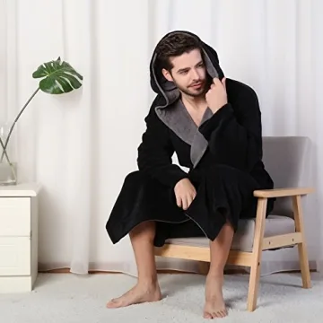 KEMUSI Men's Black Spa Bathrobe with Shawl Collar