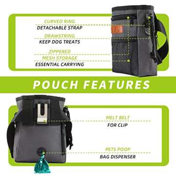 KHPR Dog Treat Training Pouch Easily Carries Pet Toys Kibble,Treats Built-in Poop Bag Dispenser 3 Wa...