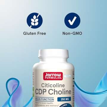 Jarrow Formulas Citicoline CDP Choline 250 MG, CDP Choline Supplement Supports Brain Health, Performance and Memory, 60 Capsules, Up to a 60 Day Supply