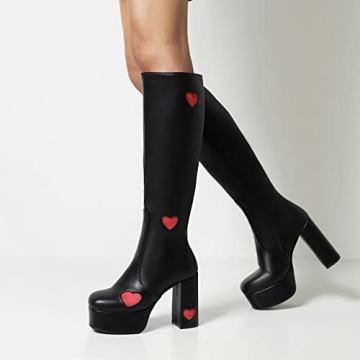 Yolkomo Knee High Platform Boots for Women Stylish Chunky Heels