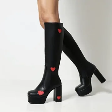 Yolkomo Knee High Platform Boots for Women Stylish Chunky Heels