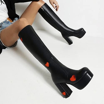 Yolkomo Knee High Platform Boots for Women Stylish Chunky Heels