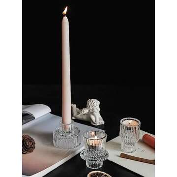 Vixdonos Glass Candlestick Holders Tealight Candle Holders for Table Centerpieces, Wedding Decor and Dinner Party (6 Pcs, Clear)