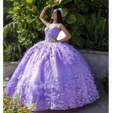 Ball Gown Quinceanera Dresses with Cape Formal Prom Evening Dresses Puffy Purple 3D Floral Printed Flower Butterflies Lace Corset Princess Cinderella 16