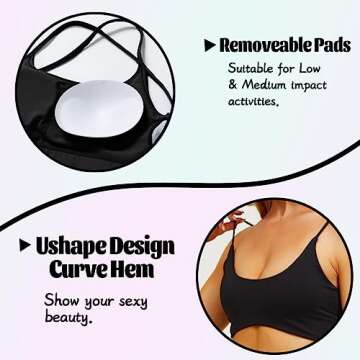 Feazac Women's Criss Cross Back Workout Sports Bras Fitness Backless Padded Low Impact Bra Strappy Yoga Crop Tank Top Buttery Soft Padded Yoga Training Bras Cross Back - Black, Medium