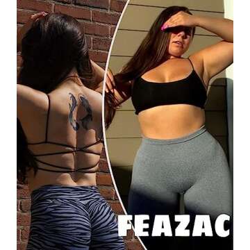 Feazac Women's Criss Cross Back Workout Sports Bras Fitness Backless Padded Low Impact Bra Strappy Yoga Crop Tank Top Buttery Soft Padded Yoga Training Bras Cross Back - Black, Medium