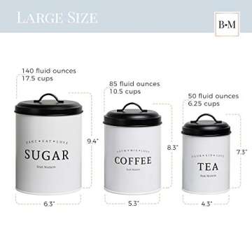 Baie Maison Large Kitchen Canisters Set of 3 - Farmhouse Canister Sets for Kitchen Counter White - C...