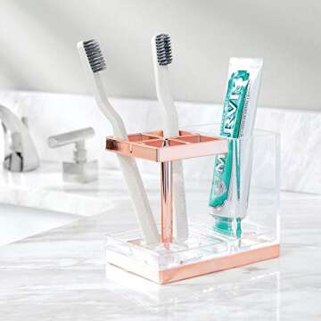 mDesign Plastic Toothbrush and Toothpaste Storage Organizer Holder - Home Decor for Bathroom Counter...