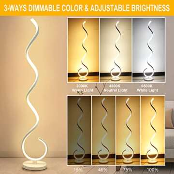 BESKETIE Spiral LED Floor Lamp, 40W Dimmable Floor Lamps for Living Room with Remote Control, Stepless Adjustable Colors & Brightness Standing Lamp Reading Corner Floor Lamp for Bedroom, Office -White