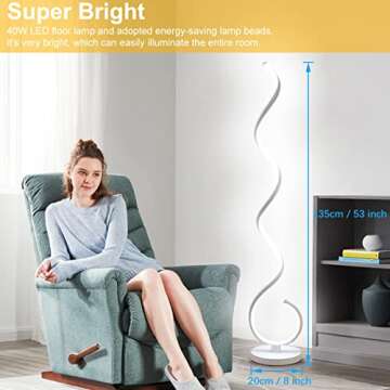 BESKETIE Spiral LED Floor Lamp, 40W Dimmable Floor Lamps for Living Room with Remote Control, Stepless Adjustable Colors & Brightness Standing Lamp Reading Corner Floor Lamp for Bedroom, Office -White