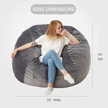 Homguava 5FT Memory Foam Bean Bag Chair in Grey