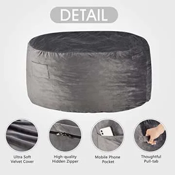 Homguava 5FT Memory Foam Bean Bag Chair in Grey