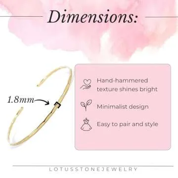Thin Hammered Cuff in 14K Gold Fill; Delicate Handmade Stacking Bracelet for Women by Lotus Stone Jewelry (Medium, Gold)