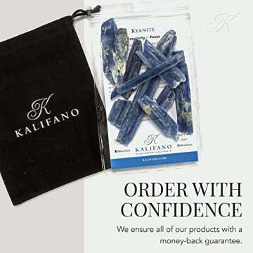 KALIFANO Kyanite Blade Bundle (500+ Carats) with Healing & Calming Effects - High Energy Reiki Crystal Used for Meditation and Tranquility (Information Card Included)