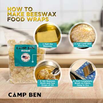 Camp Ben Pine Rosin - Tree Resin - Making Beeswax Cloth Food Wraps, Gum Nugget Rock Form, Natural Grade Hand Grip Enhancer, Baseball, Softball, Rodeo Rough Bucking Stock, Bull Riding