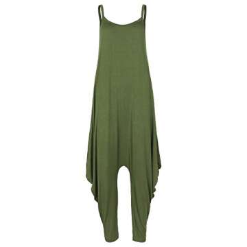 PRIMODA Women's Summer Punk Spaghetti Strap Jumpsuit V Neckline Loose Harem One Piece Romper(Army Green,S)