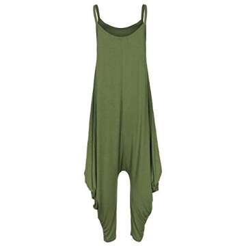 PRIMODA Women's Summer Punk Spaghetti Strap Jumpsuit V Neckline Loose Harem One Piece Romper(Army Green,S)
