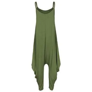 PRIMODA Women's Summer Punk Spaghetti Strap Jumpsuit V Neckline Loose Harem One Piece Romper(Army Green,S)