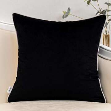 Yangest Black Patchwork Velvet Throw Pillow Cover with Gold Striped Leather Cushion Case Modern Luxu...