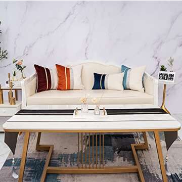 Yangest Black Patchwork Velvet Throw Pillow Cover with Gold Striped Leather Cushion Case Modern Luxury Pillowcase for Sofa Couch Bedroom Living Room Home Decor,20"x20"