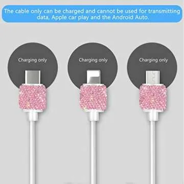 Bling USB Wall Charger with Charging Cable,Fast Block for iPhone Android,3 in 1 Multi Cable Micro USB Type C Multiple USB Cord with Crystal Decor,Cell Phone Accessories for Women,Girls (Pink)