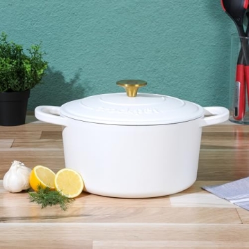 Crock Pot Artisan 5-Quart Dutch Oven in Matte Linen White