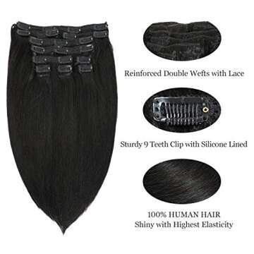 Brazilian Virgin Human Hair Grade 8A Straight Clip In Hair Extensions for Black Women 120g 10Pcs/set for Full Head Thick Double Weft 1B Natural Black Apeasex Hair (12)