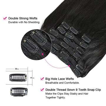 Brazilian Virgin Human Hair Grade 8A Straight Clip In Hair Extensions for Black Women 120g 10Pcs/set for Full Head Thick Double Weft 1B Natural Black Apeasex Hair (12)
