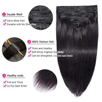 Brazilian Virgin Human Hair Grade 8A Straight Clip In Hair Extensions for Black Women 120g 10Pcs/set for Full Head Thick Double Weft 1B Natural Black Apeasex Hair (12)