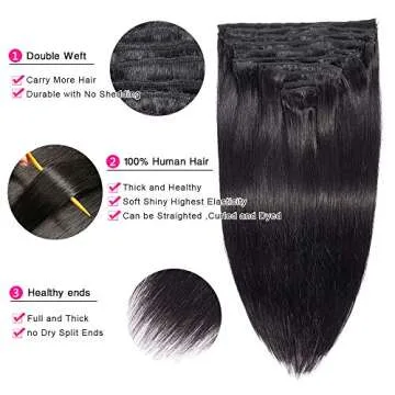 Brazilian Virgin Human Hair Grade 8A Straight Clip In Hair Extensions for Black Women 120g 10Pcs/set for Full Head Thick Double Weft 1B Natural Black Apeasex Hair (12)