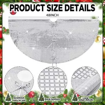 Boao 48 Inch Christmas Tree Skirt Disco Tree Skirt Xmas Round Silver Tree Decoration Skirts Tree Mat...